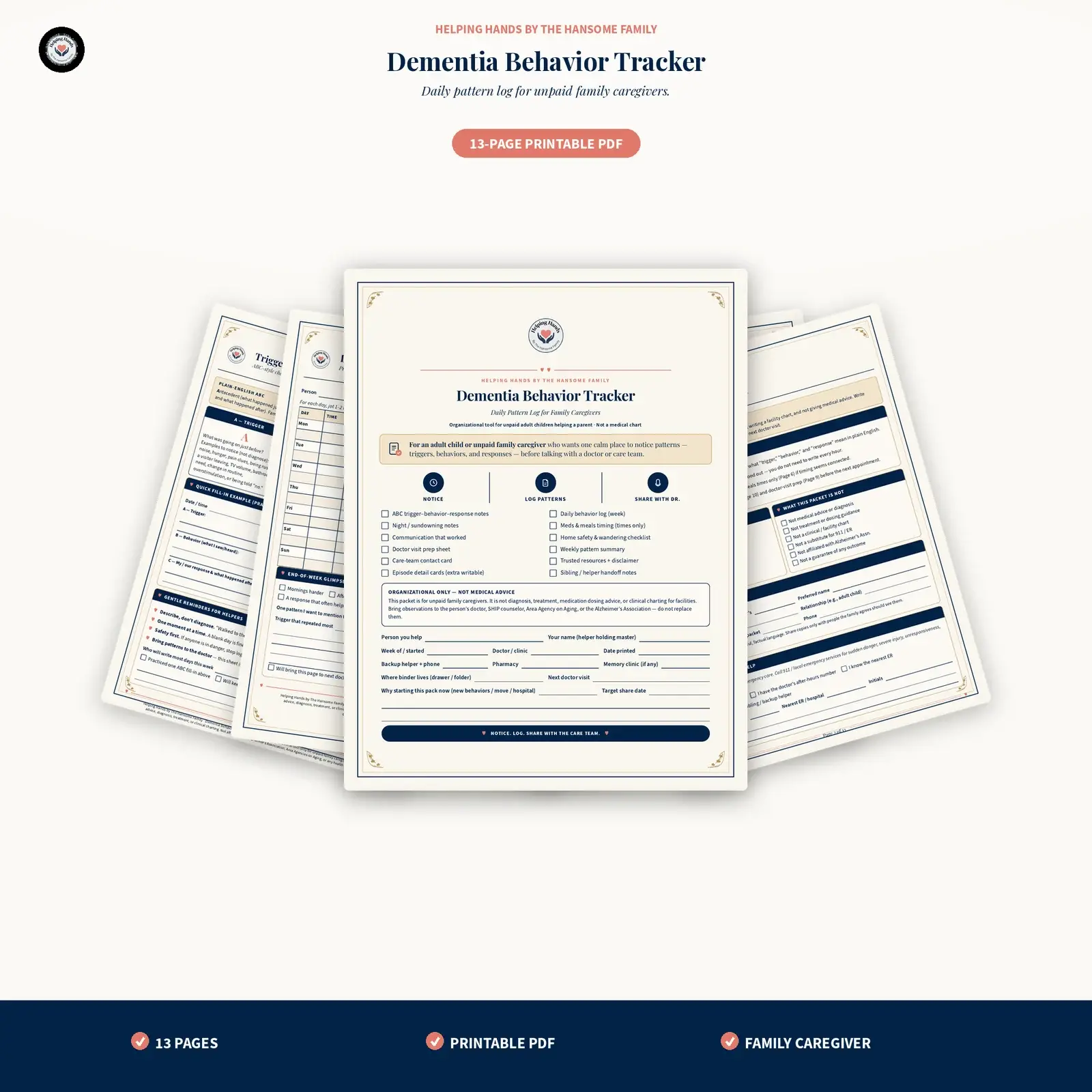 Dementia Behavior Tracker printable pages fanned out