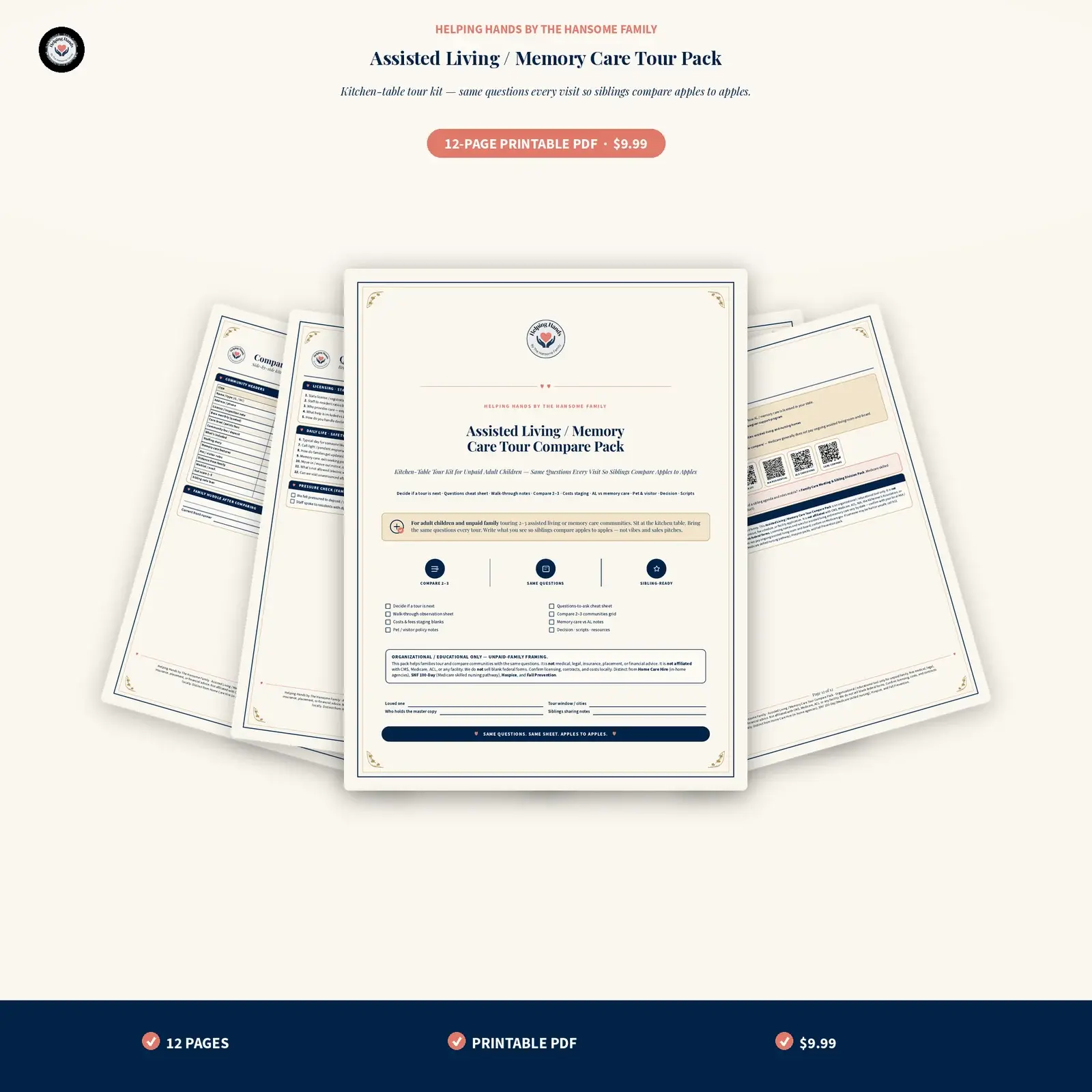 Assisted Living and Memory Care Tour Pack printable pages fanned out