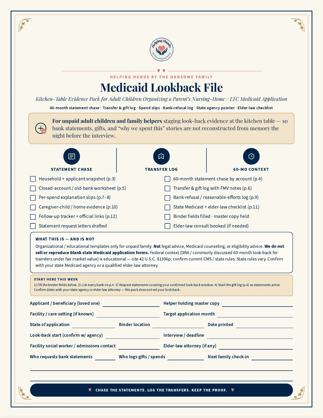 Medicaid Look-Back File cover page
