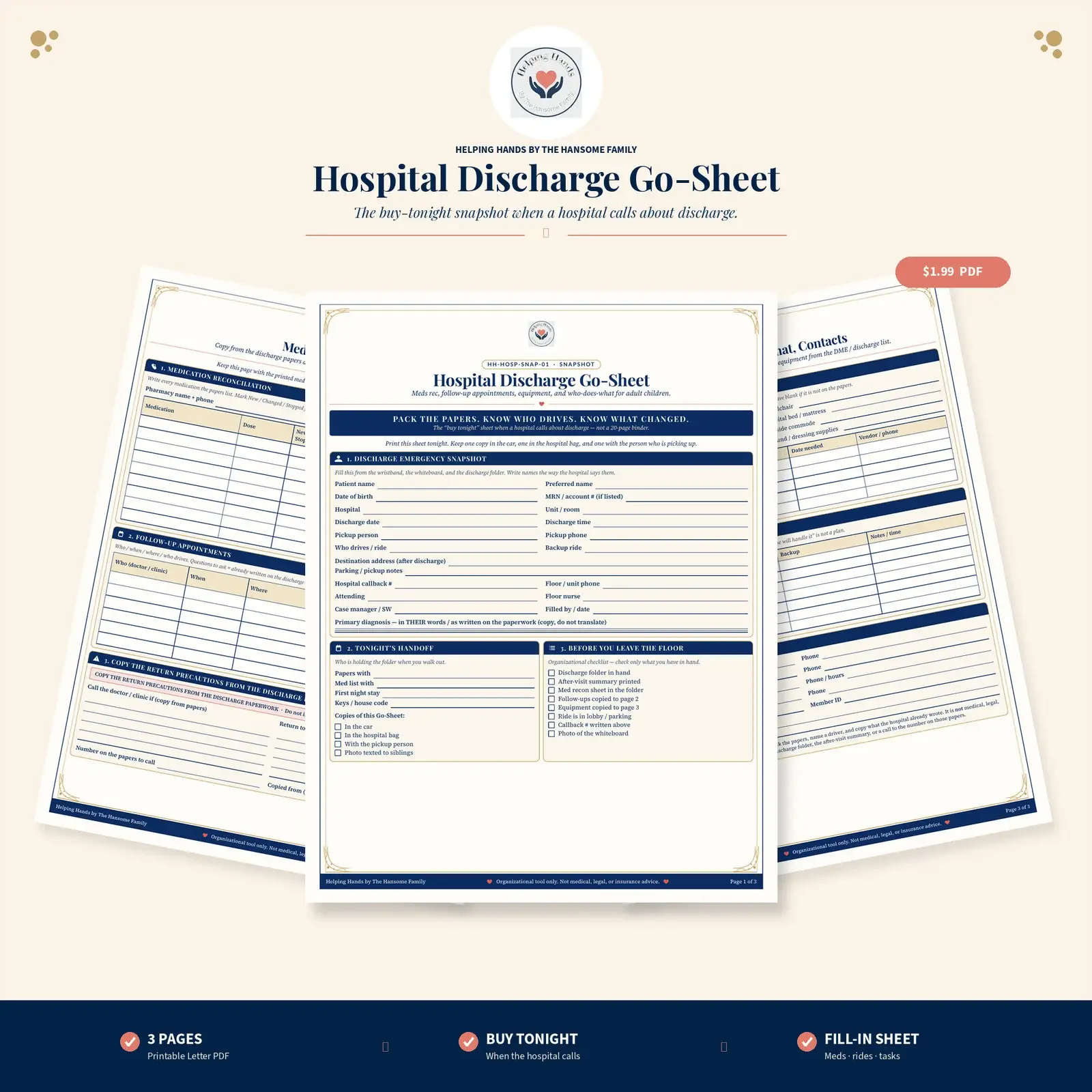 Hospital Discharge Go Sheet printable pages fanned out