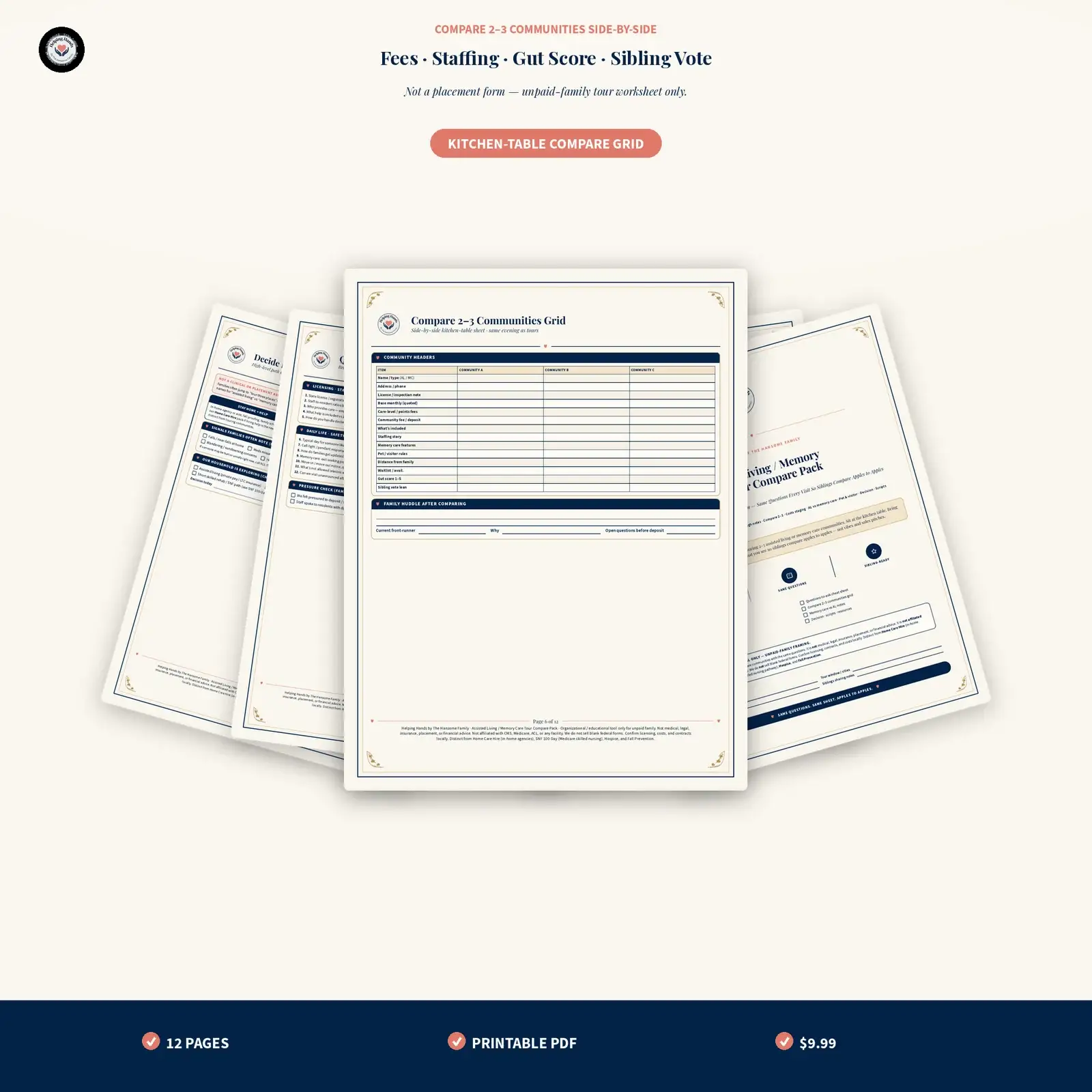 Compare grid page for two or three assisted living communities side by side