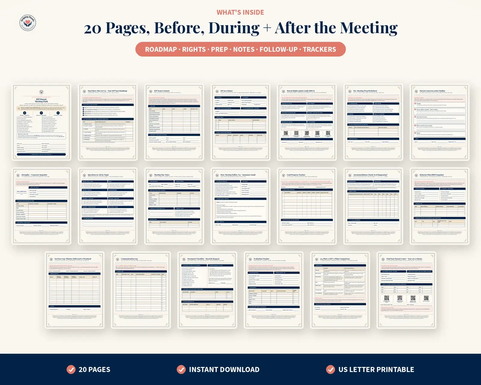 Overview of all 20 pages in the IEP Parent Meeting Pack