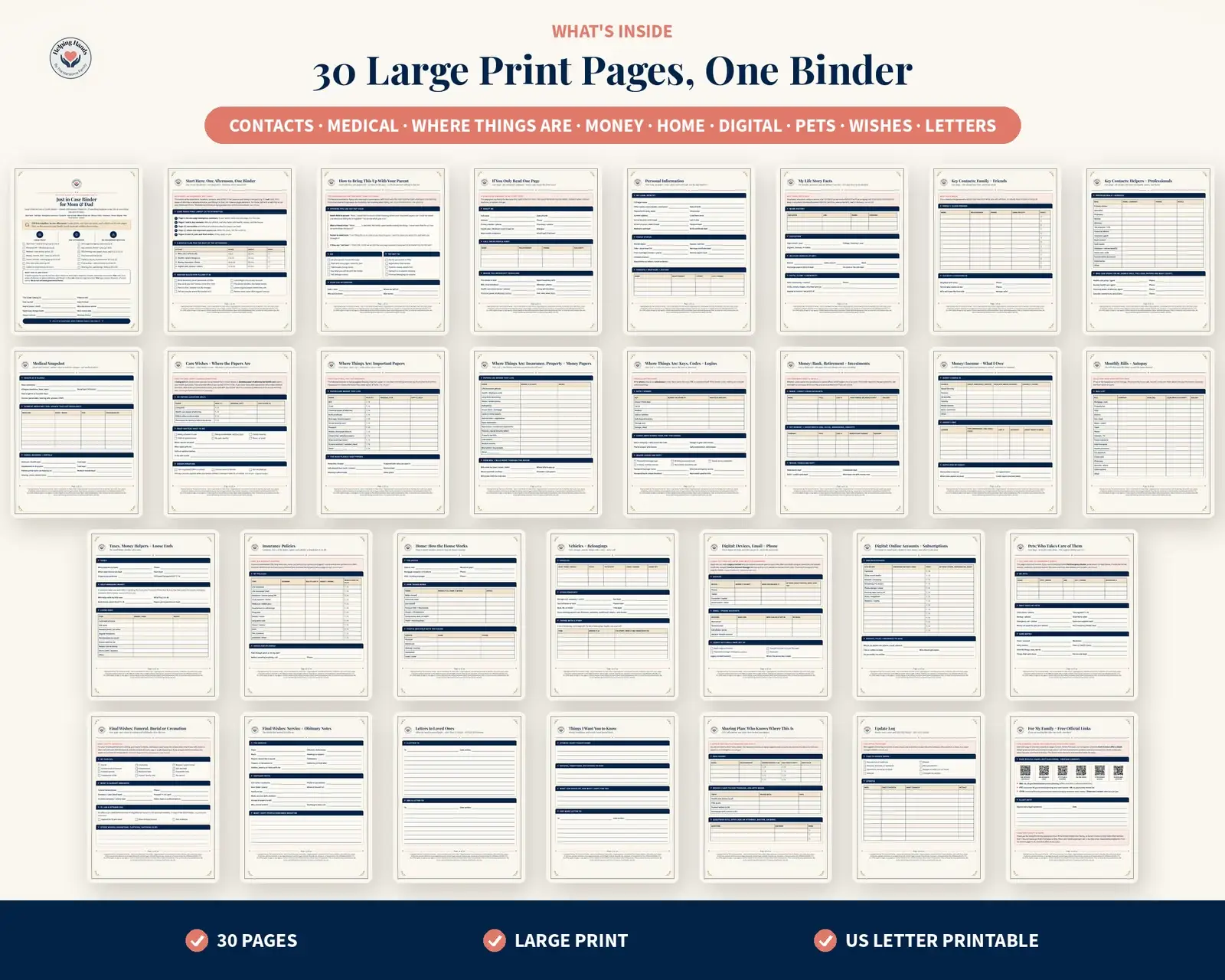 Overview of all 30 binder pages