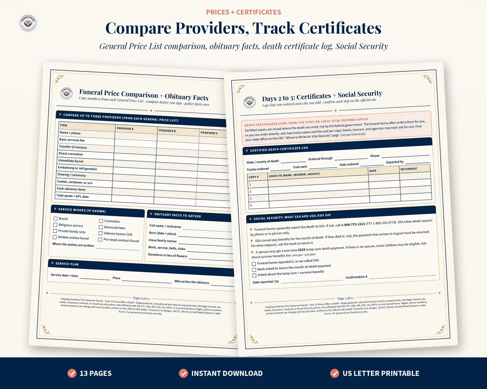 Funeral price comparison and death certificate pages