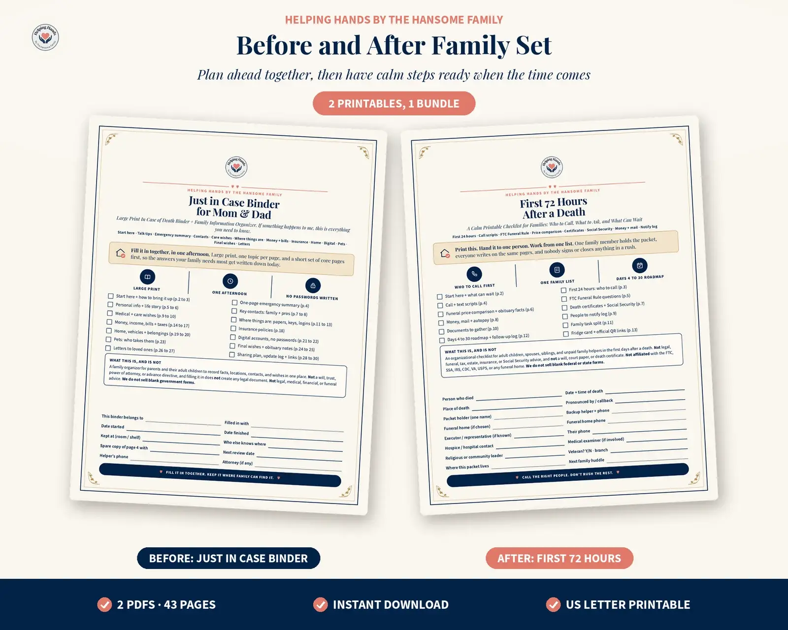 Just in Case Binder and First 72 Hours checklist covers side by side