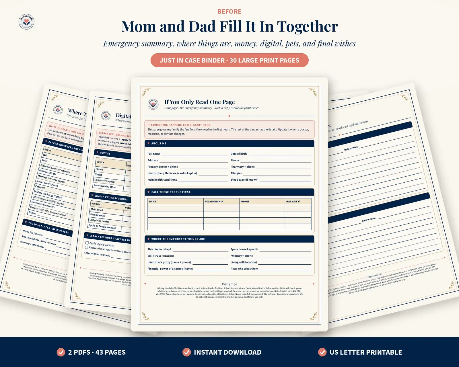 Pages from the Just in Case Binder